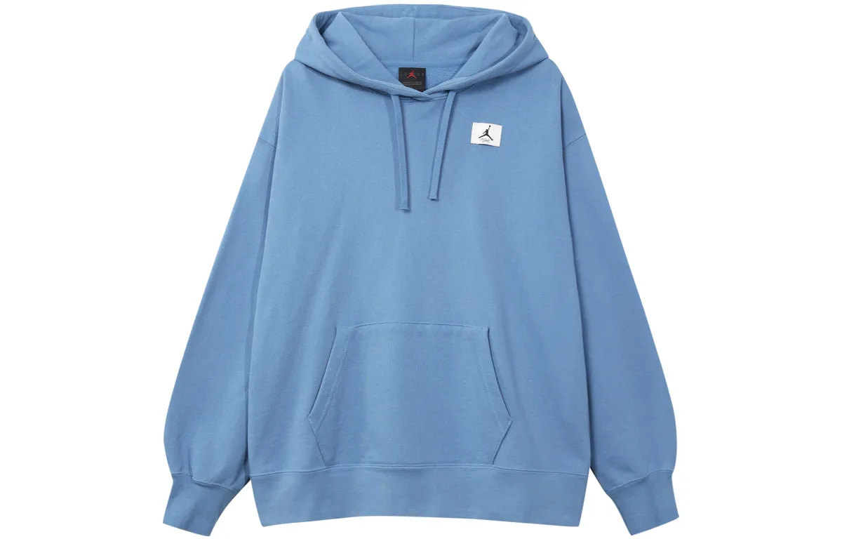 Jordan Front Classic Sprinter Logo Label Hooded Long Sleeved Thickened And Fleece Lined Sweatshirt Women's Blue