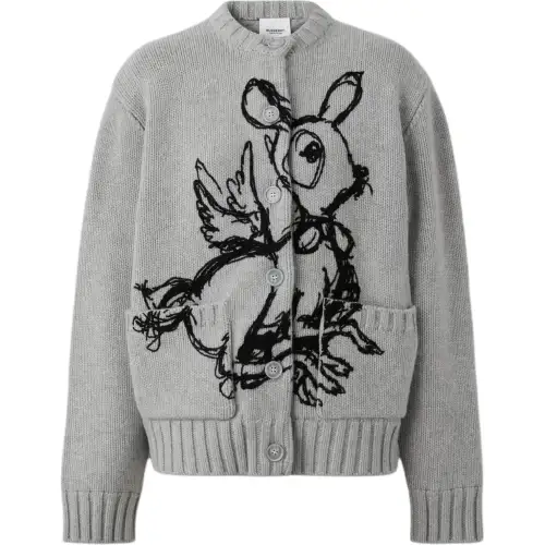 Burberry Knitwear Women's Gray Crew Neck Moderate Cardigan