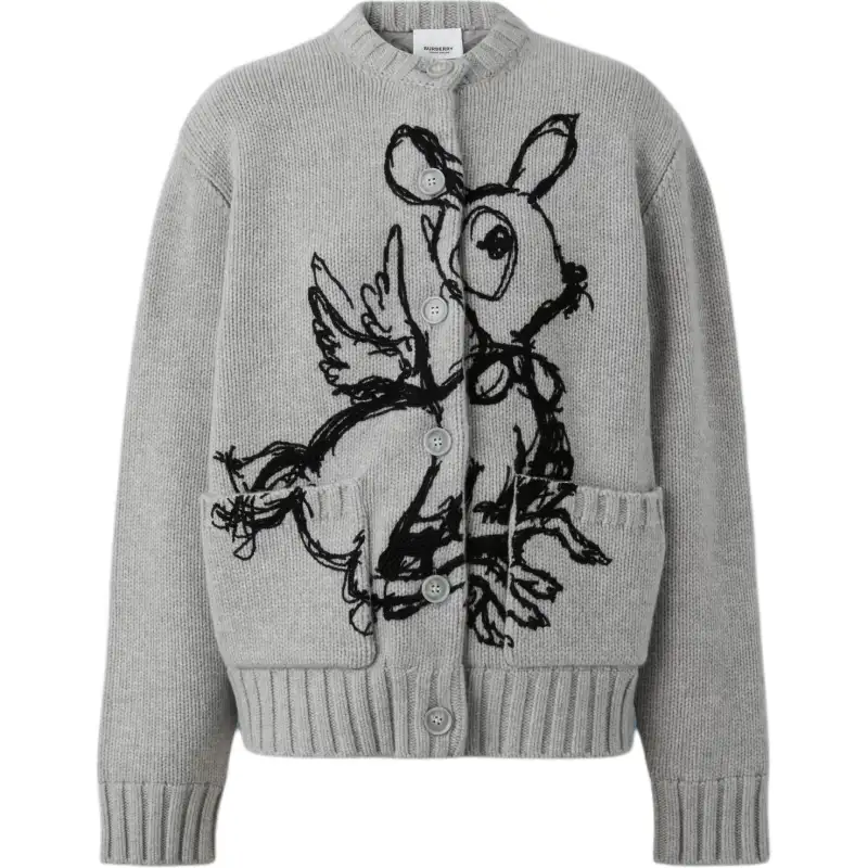 Burberry Knitwear Women's Gray Crew Neck Moderate Cardigan