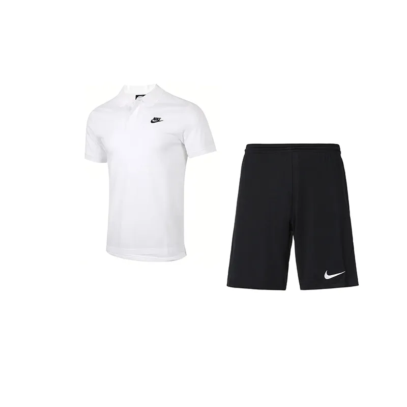 Nike Dri-Fit Casual Sportswear Sets Men's White/Black Polo Collar Moderate