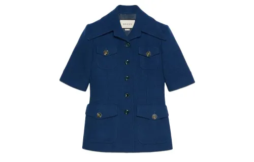 GUCCI Jackets Women's Blue Suit Collar Moderate Other