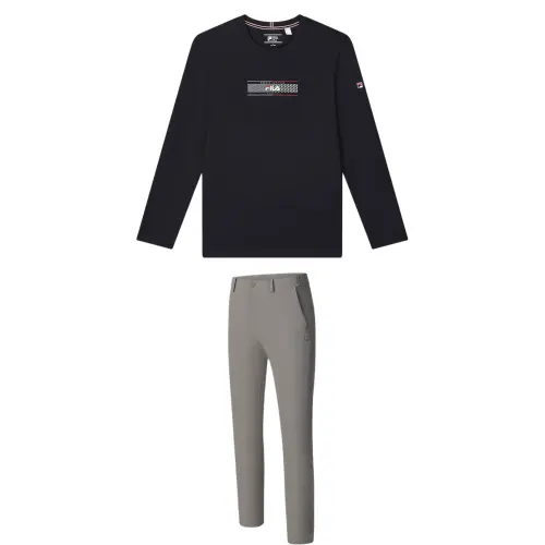 FILA Casual Sportswear Men's Clothing Sets Top Legend Blue+Bottom Serpentine Green Crew Neck Moderate