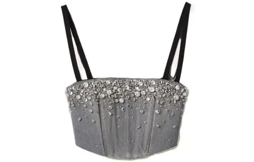 Miu Miu crystal-embellished denim cropped top