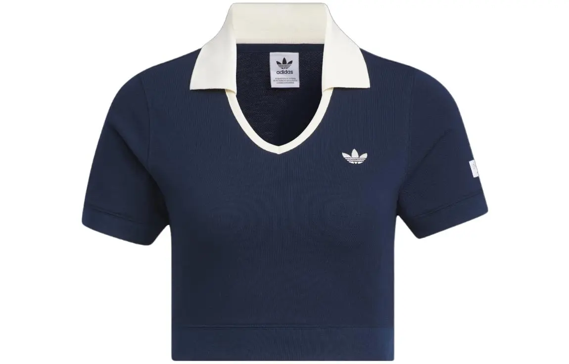 Adidas Originals WX Polo Shirts Women's Blue V-neck Moderate Straight Fit