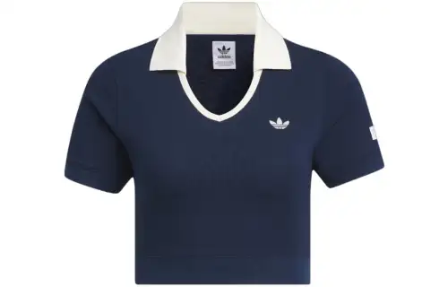 Adidas Originals WX Polo Shirts Women's Blue V Neck Moderate Straight Fit