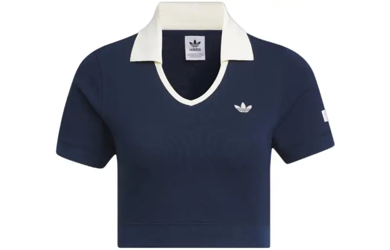 Adidas Originals WX Polo Shirts Women's Blue V Neck Moderate Straight Fit