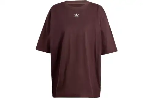 Adidas Originals ESSENTIALS T Shirts Women's Contour Brown Crew Neck Moderate Straight Fit