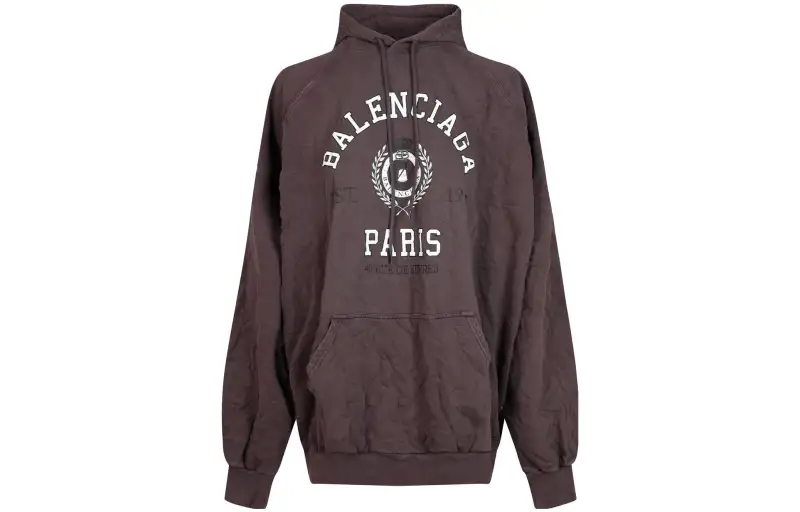 Balenciaga College 1917 Oversized Cotton Hoodie Burgandy/White