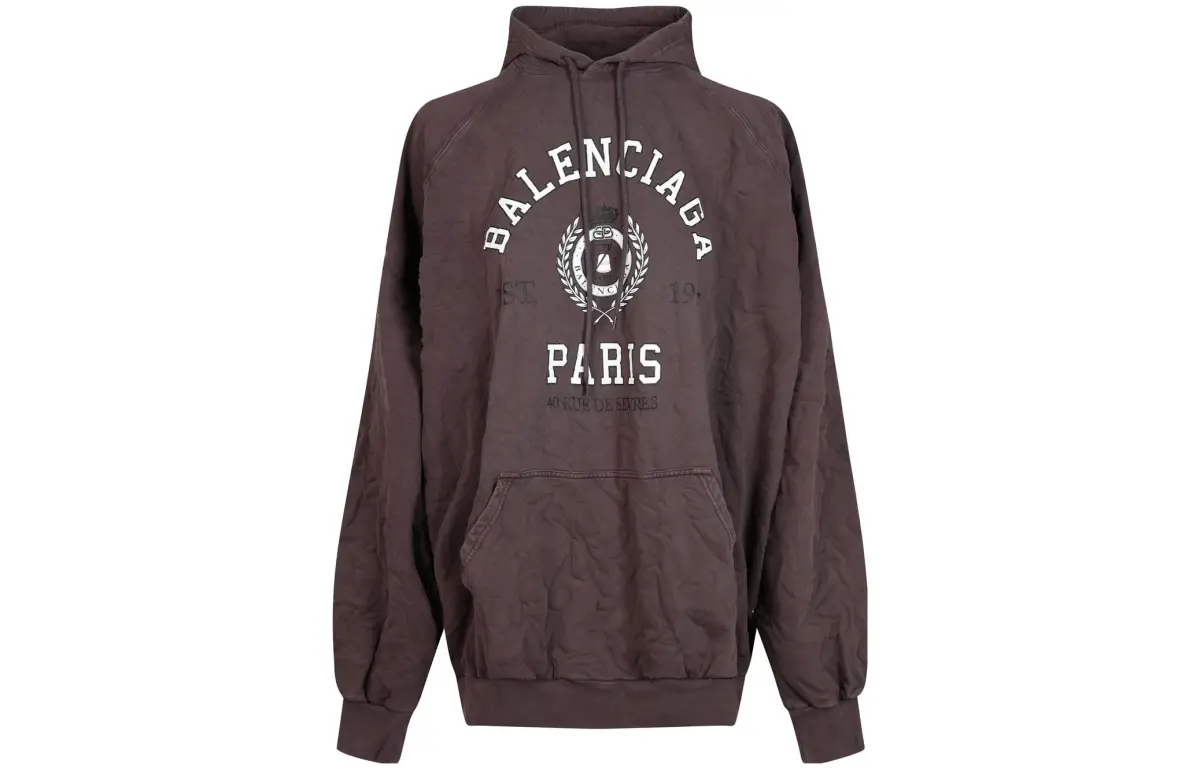 Balenciaga College 1917 Oversized Cotton Hoodie Burgandy/White