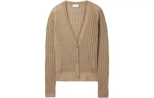 SAINT LAURENT Knitwear Women's Brown V Neck Moderate Cardigan