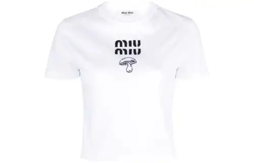 MIU MIU T Shirts Women's White Crew Neck Moderate Straight Fit