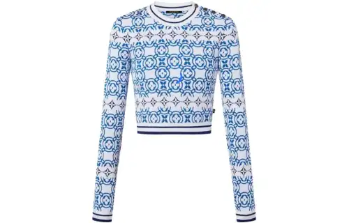 LOUIS VUITTON Monogram Flower Tile Jacquard Cropped Pullover