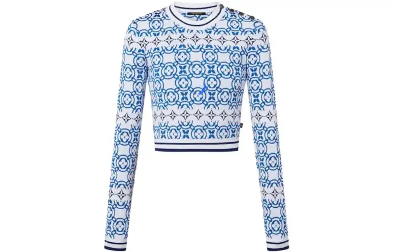 LOUIS VUITTON Monogram Flower Tile Jacquard Cropped Pullover