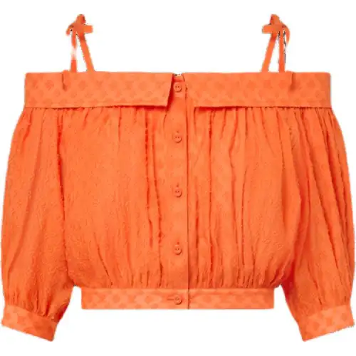 LOUIS VUITTON Monogram Fil Coupé Off-The-Shoulder Blouse