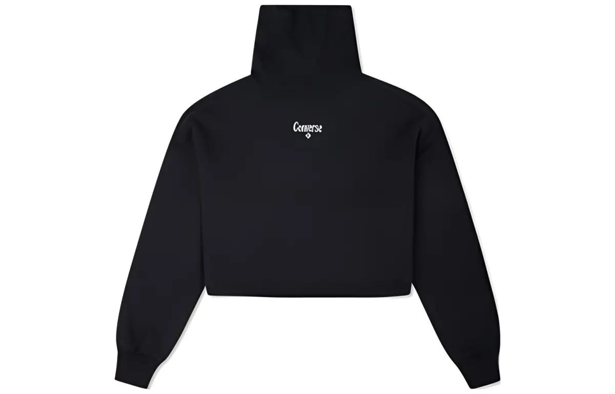 Converse Color Block Letter Thickened And Fleece Lined Stand Collar Pullover Sweatshirt Women's Black