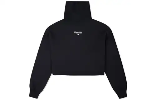 Converse Color Block Letter Thickened And Fleece Lined Stand Collar Pullover Sweatshirt Women's Black