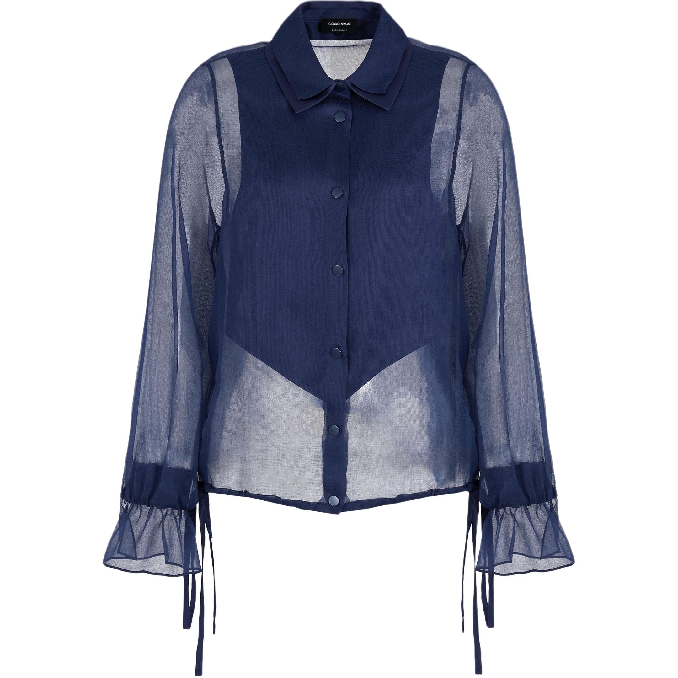 GIORGIO ARMANI Giorgio Armani solid color lapel single-breasted long-sleeved shirt women's blue