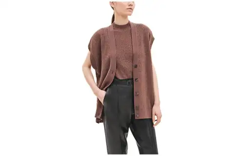 HERMES Knitwear Women's Brown Crew Neck Moderate Cape