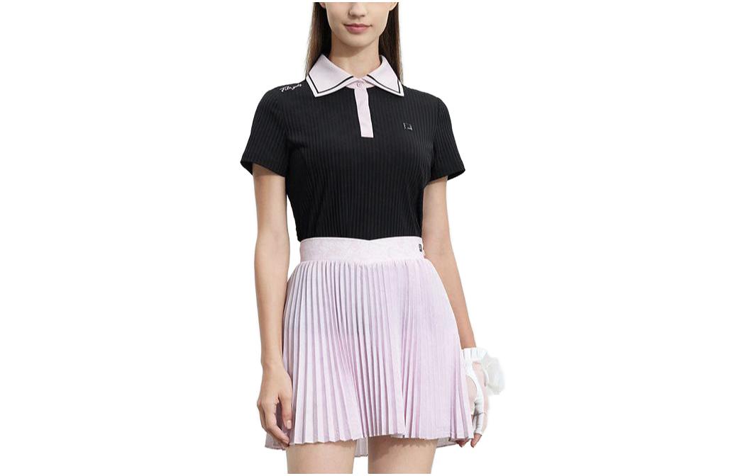 FILA Golf Polo Shirts Women's Black Polo Collar Moderate Straight Fit