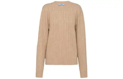 PRADA Cashmere Sweaters Women's Khaki Crew Neck Moderate