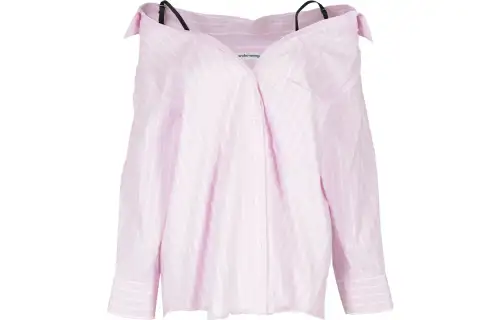 Alexander wang SS23 striped raw edge off-shoulder strap hot girl long-sleeved shirt women's pink