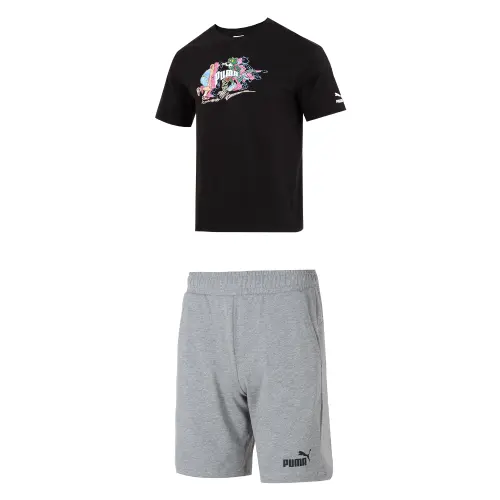 PUMA Casual Sportswear Men's Black+Gray Crew Neck Moderate