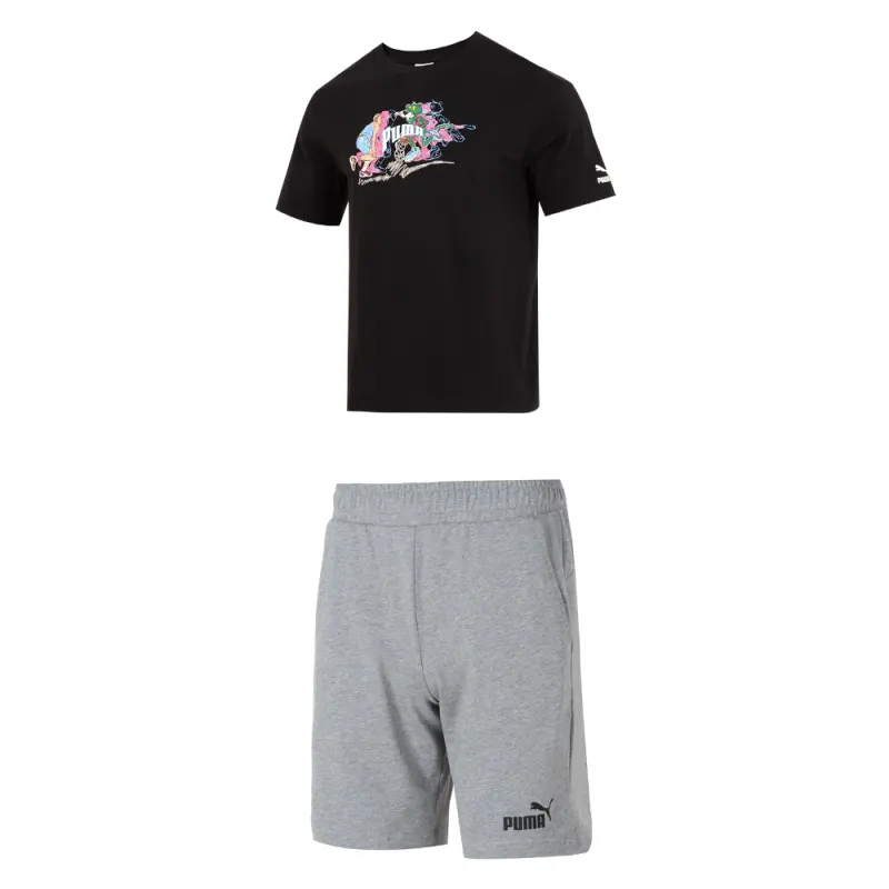 PUMA Casual Sportswear Men's Black+Gray Crew Neck Moderate