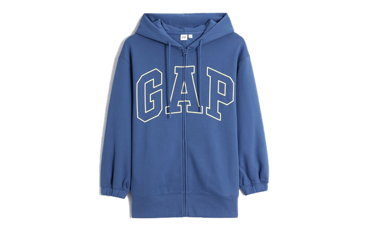 GAP Logo Print Fleece Lined Hooded Zippers Sweatshirt Women's Sea Blue