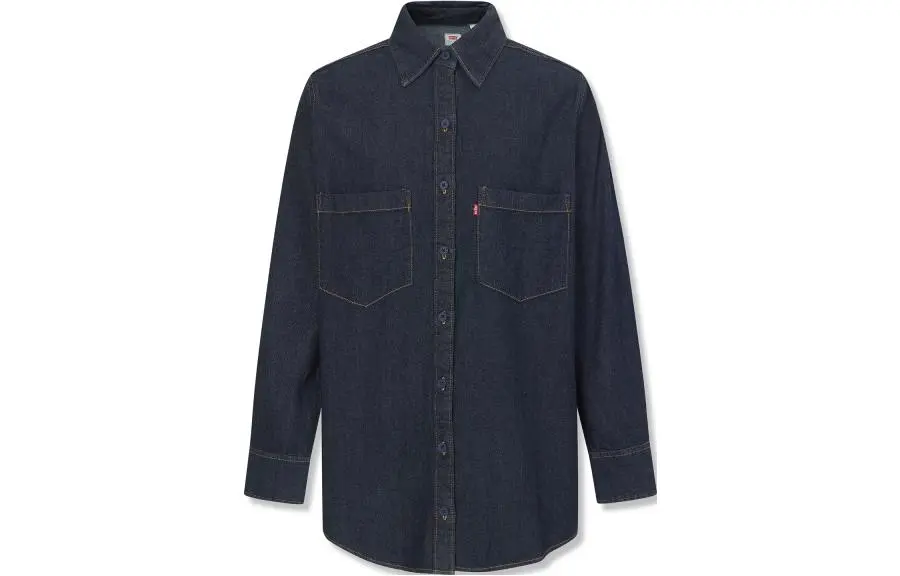 Levi's Shirts Women's Dark Blue Pointed Collar Moderate Denim