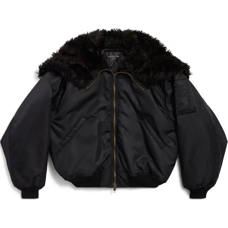 Balenciaga Faux Fur Hooded Jacket