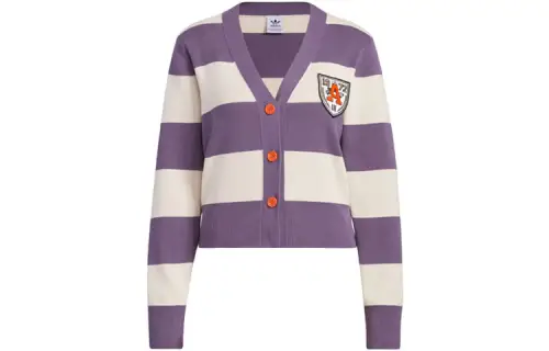 Adidas Originals Knitwear Women's Dark Gray Violet V Neck Moderate Cardigan