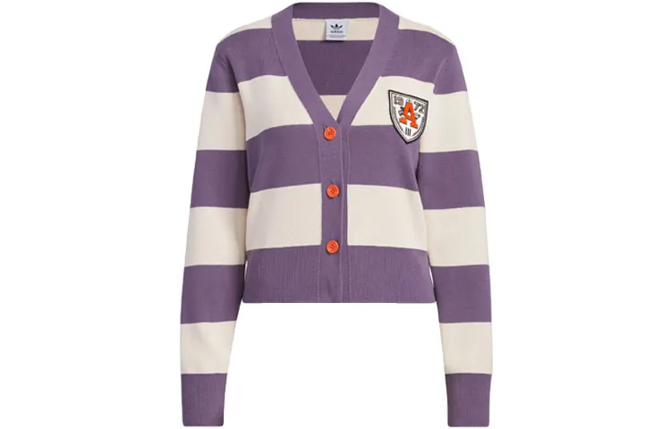 Adidas Originals Knitwear Women's Dark Gray Violet V-neck Moderate Cardigan