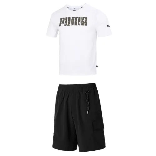 PUMA Casual Sportswear Men's White+Black Crew Neck Moderate