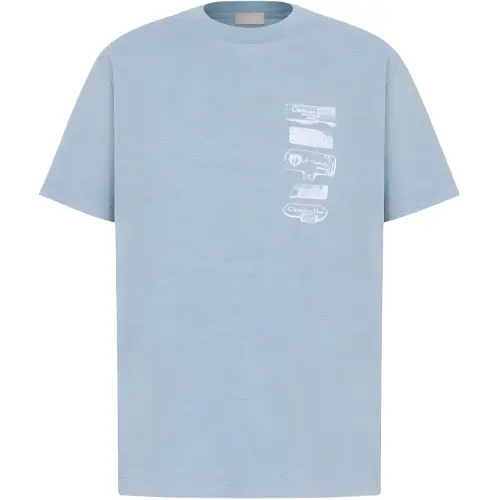 DIOR T Shirts Men's Blue Crew Neck Moderate Straight Fit