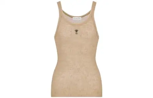 DIOR Beige Technical Linen Ribbed Knit Camisole Women's Beige