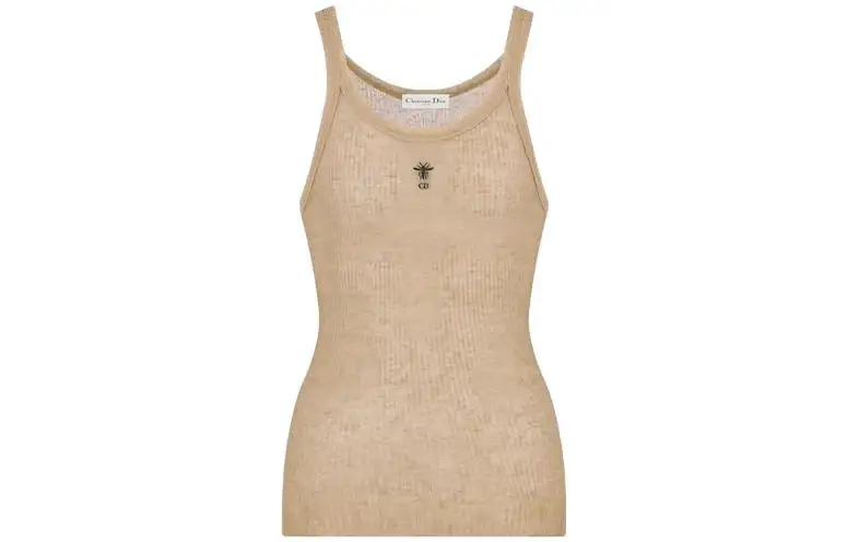 DIOR Beige Technical Linen Ribbed Knit Camisole Women's Beige