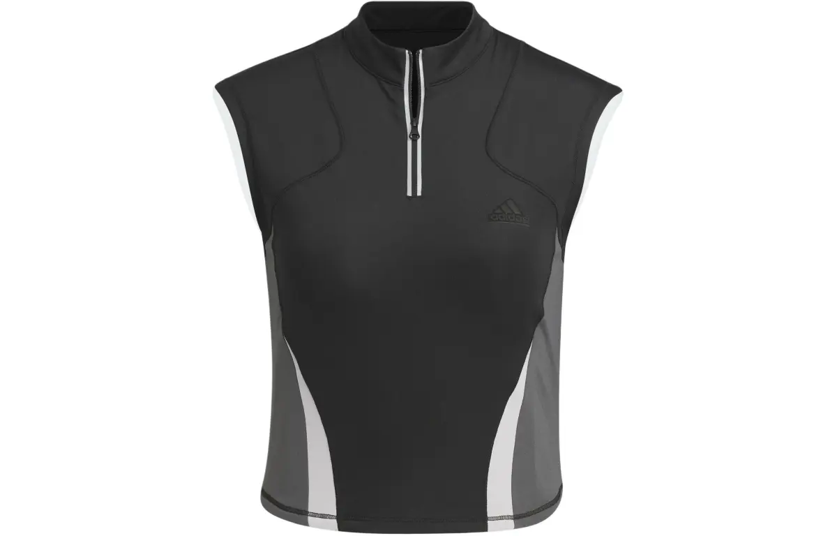 Adidas T-Shirts Women's Black Stand Collar Moderate Nipped-in Waist