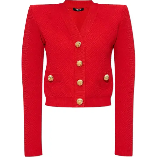 BALMAIN Geometric Patterned V-Neck Cardigan