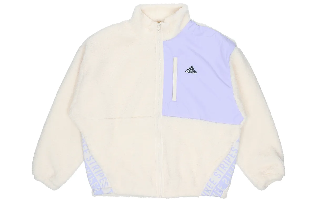 Adidas Jackets Women's Ecru Stand Collar Thickened Chanel-inspired