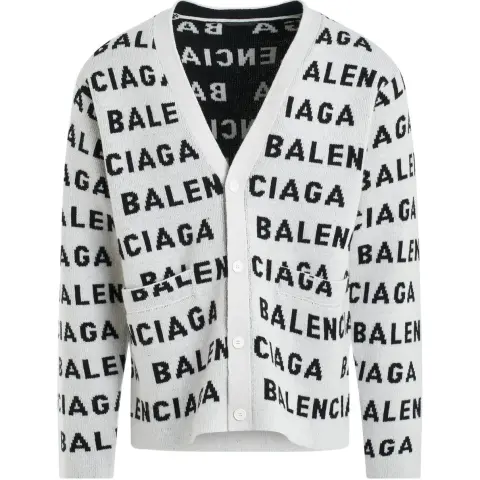Balenciaga All-Over Logo Intarsia Buttoned Cardigan