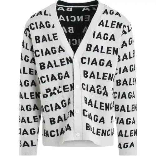Balenciaga All-Over Logo Intarsia Buttoned Cardigan