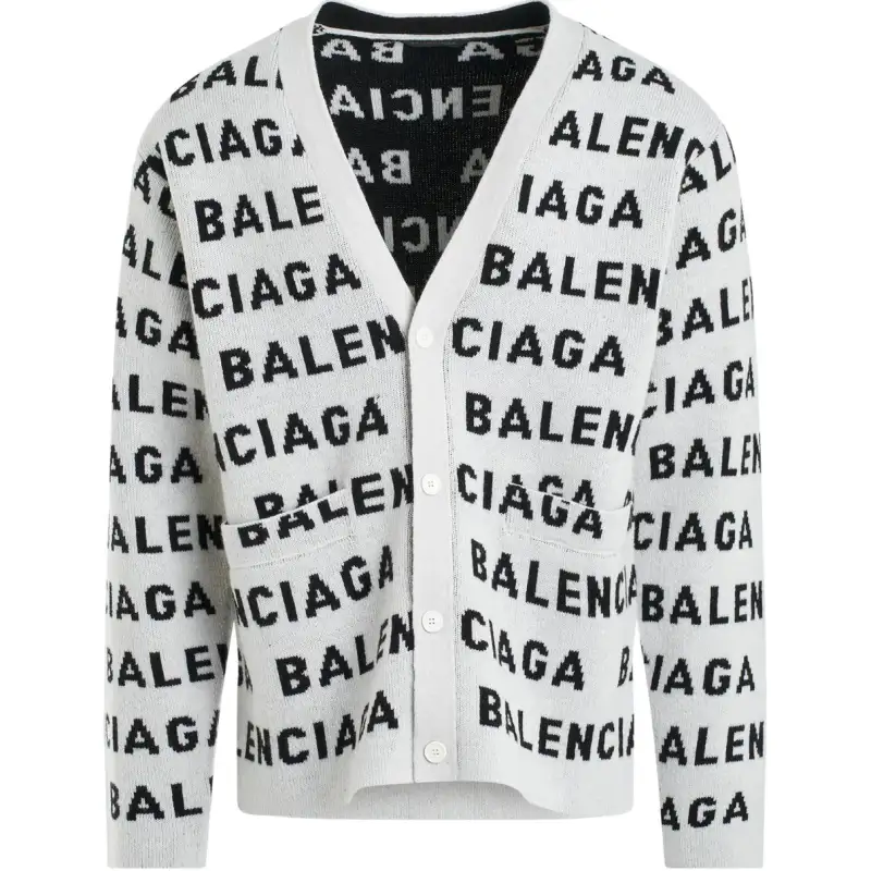 Balenciaga All-Over Logo Intarsia Buttoned Cardigan