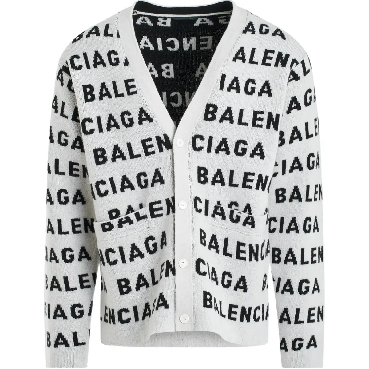 Balenciaga All-Over Logo Intarsia Buttoned Cardigan