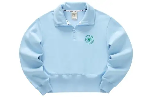 Skechers Logo Printed Pattern Lapel Fleece Lined Thermal Sweatshirt Women's Air Blue