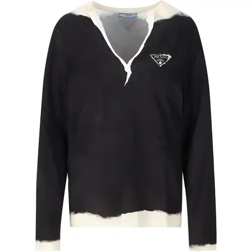 PRADA Sweatshirts Women's Black V Neck Moderate Other