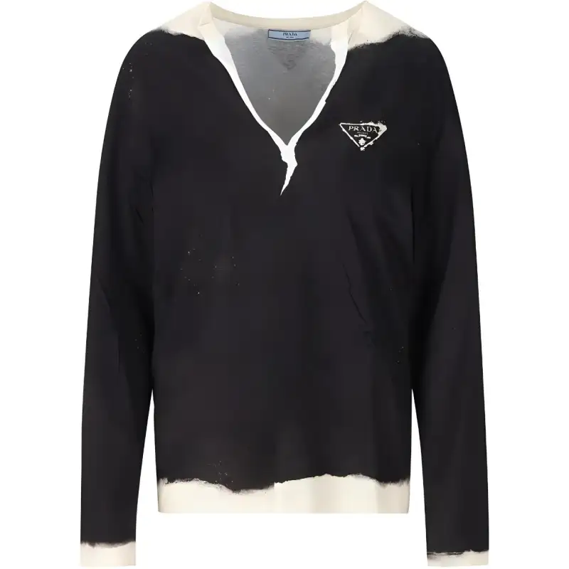 PRADA Sweatshirts Women's Black V Neck Moderate Other