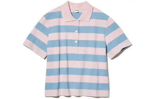 UNIQLO Polo Shirts Women's Pastel Pink Square Collar Moderate Straight Fit