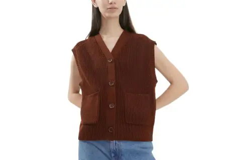 UNIQLO U Collection Knitwear Women's Light Umber V Neck Moderate Sleeveless