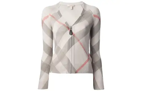 Burberry Sweaters Women's Beige Gray V Neck Moderate Cardigan