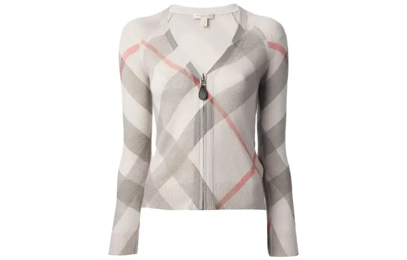 Burberry Sweaters Women's Beige Gray V Neck Moderate Cardigan